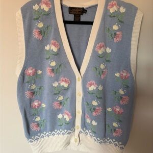 Eddie Bauer Blue and White Floral Cardigan